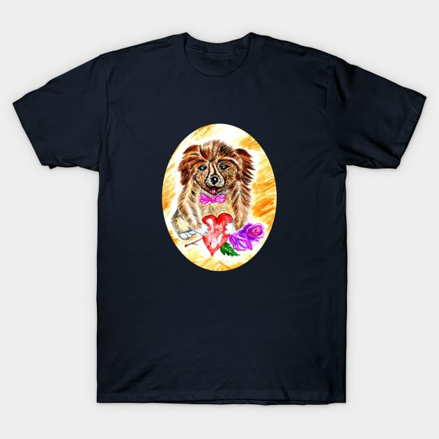 Cute Dog with heart and rose T-Shirt by AnnArtshock